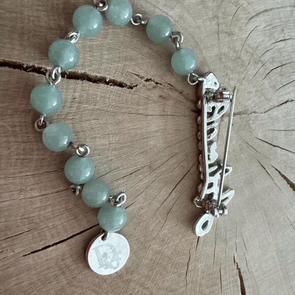 Christian Dior Jeweled Brooch Vintage Light Green Stone - Picture 4 of 5